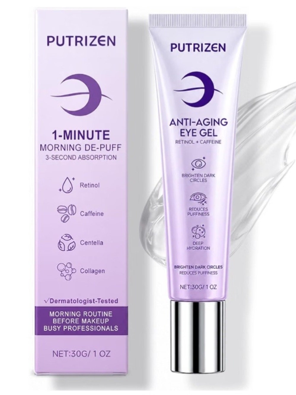 Putrizen Anti-Aging Eye Gel in Light Purple – 1-Minute Morning De-Puff